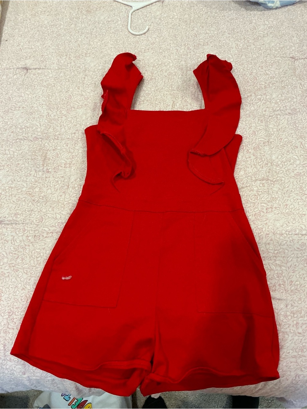 Girls Red Ruffle Strap One-Piece Romper